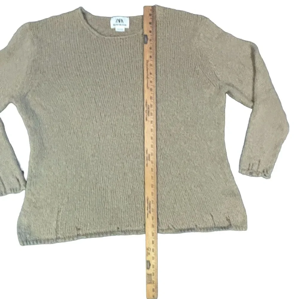 Zara Man New York Edition Men's L Taupe Distressed Knit Grunge Sweater